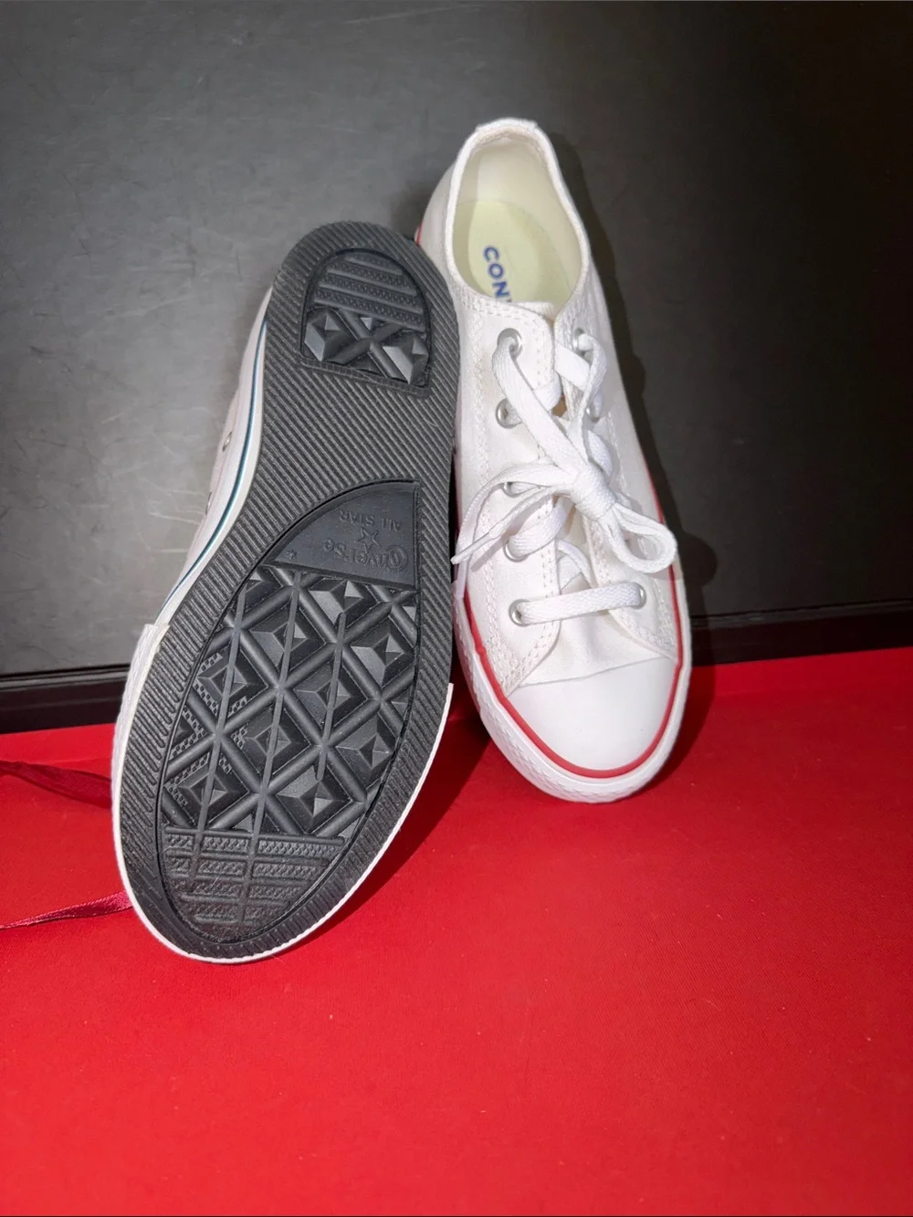 Converse Kids White Canvas Low-Top Sneakers with Red Stripe